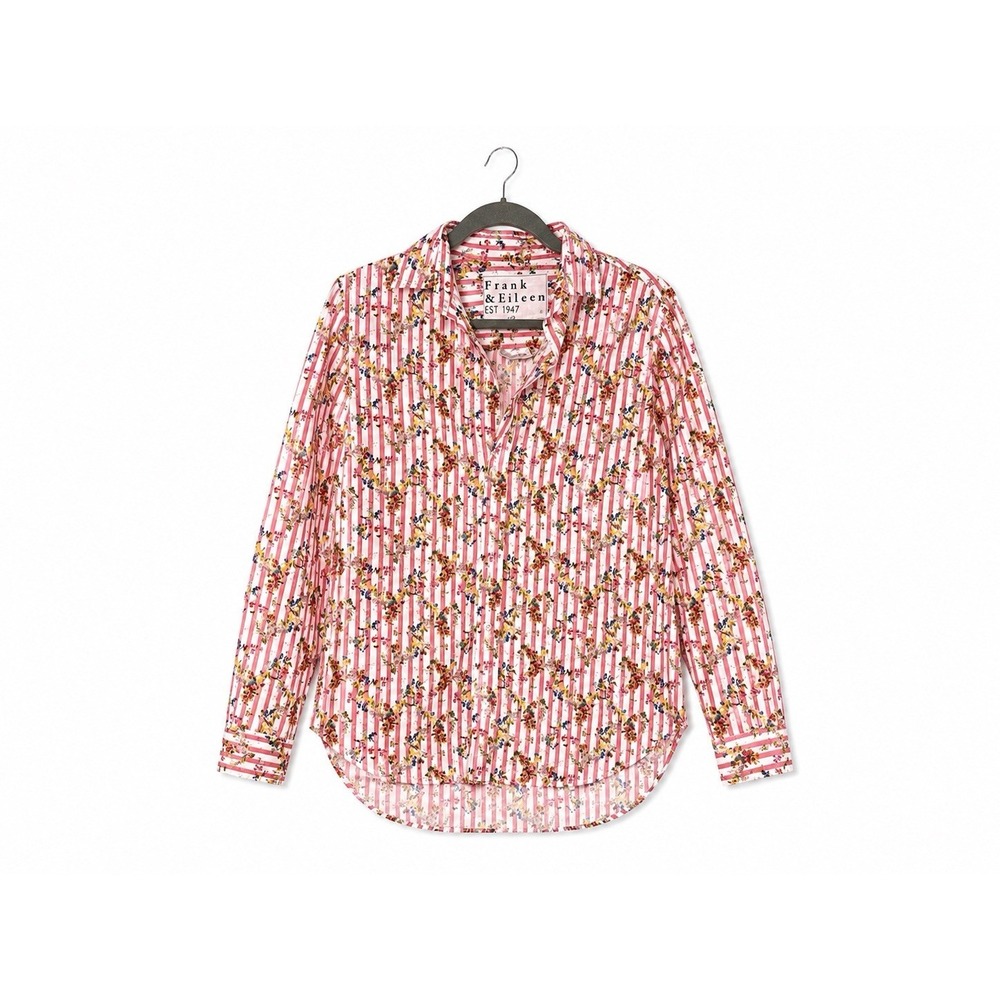 Frank & Eileen FRANK Shirt Women's Size Small Red Stripe Floral Button Down NWOT